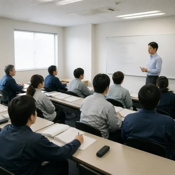 会議室で研修を受ける社員
